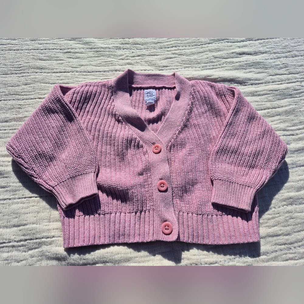 Baby Gap Pink 100% Cotton Button Cardigan Chunky Knit 18-24 Months